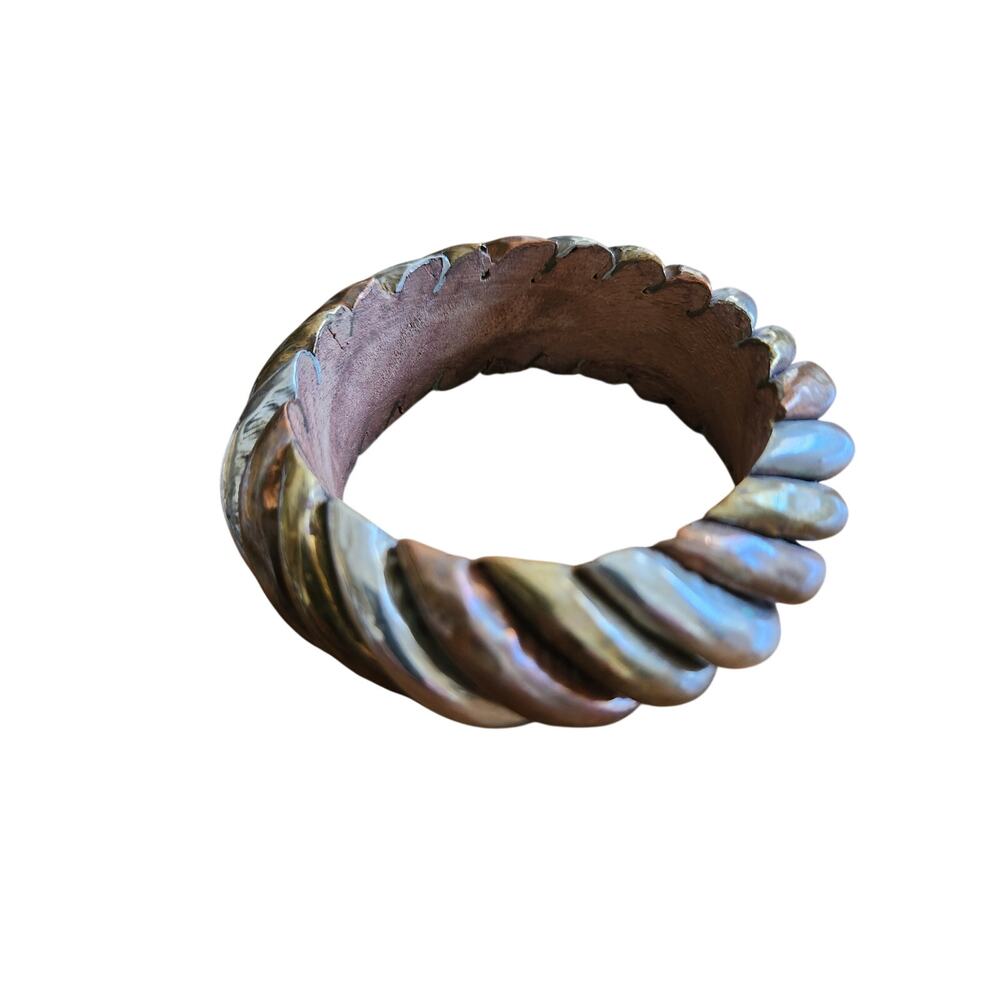 Chunky Mixed Metal Cuff Bracelet Copper Brass Wood Lined Statement
